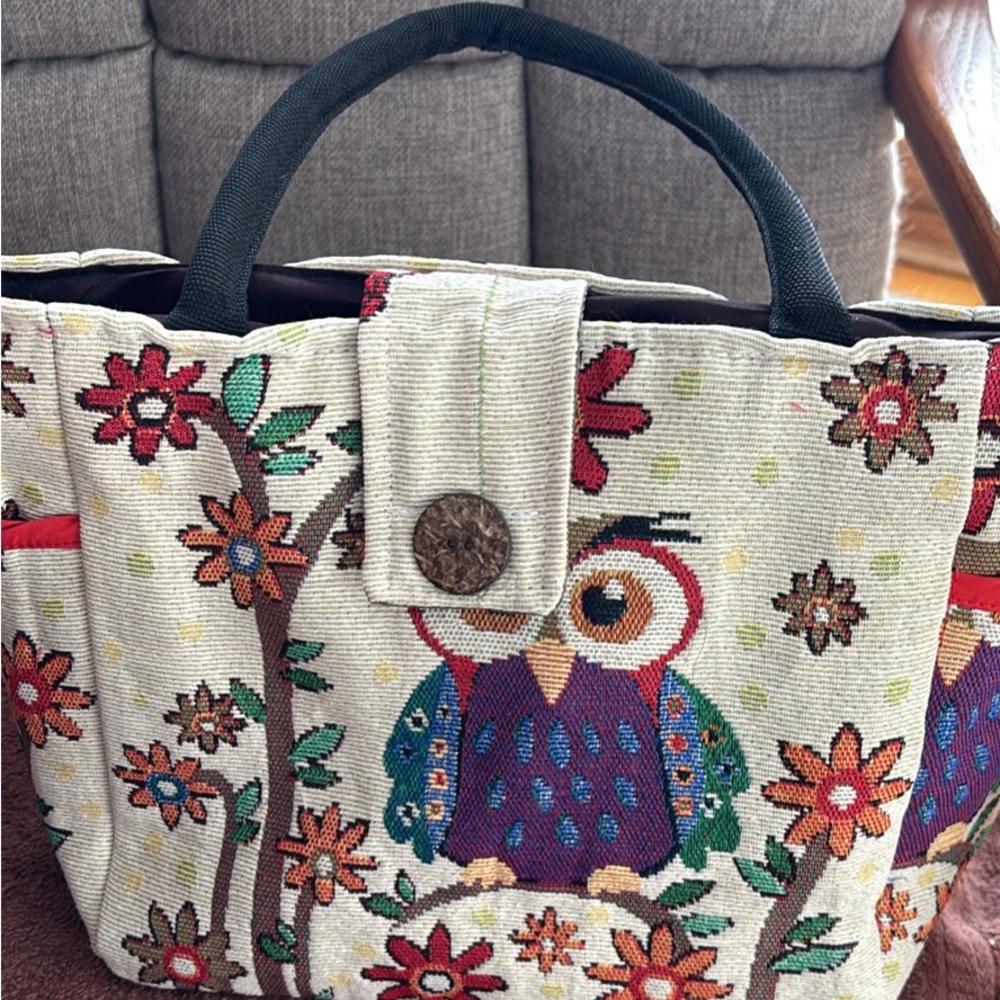 Floral Owl Patterned Tote Bag